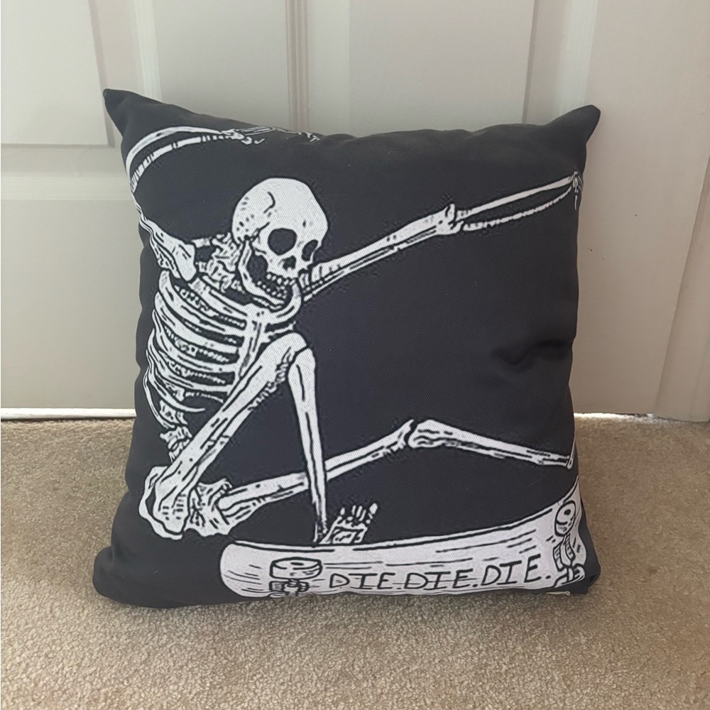 Skeleton Skateboarding Throw Pillow